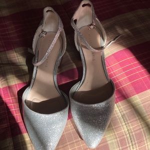 Never worn,  Sparkly block heel with ankle strap, slightly pointed toe. Comfy
